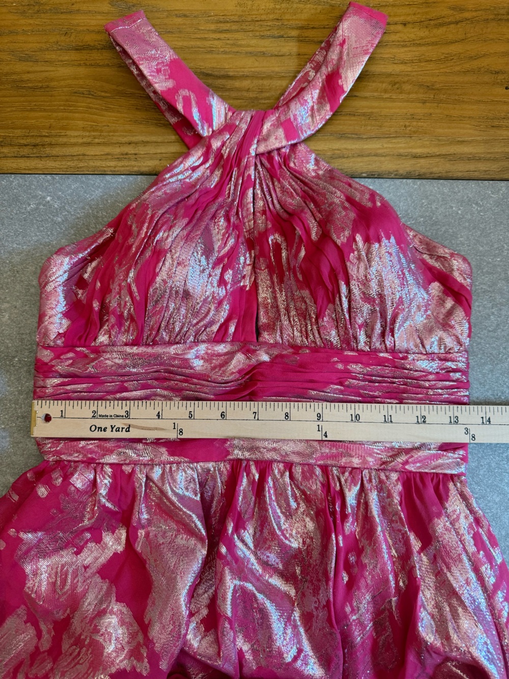 Aidan Mattox Pink Silk Silver Metallic Halter Gown Size 4 - Picture 8 of 10
